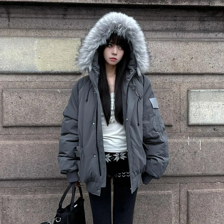 防风冲锋衣加厚工装羽绒棉服女外套秋冬季新款宽松显瘦派克服棉袄