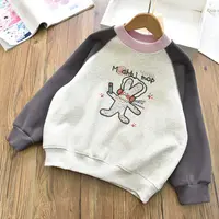 女童洋气时髦宽松休闲印花圆领加绒卫衣 中大儿童插肩袖上衣秋冬