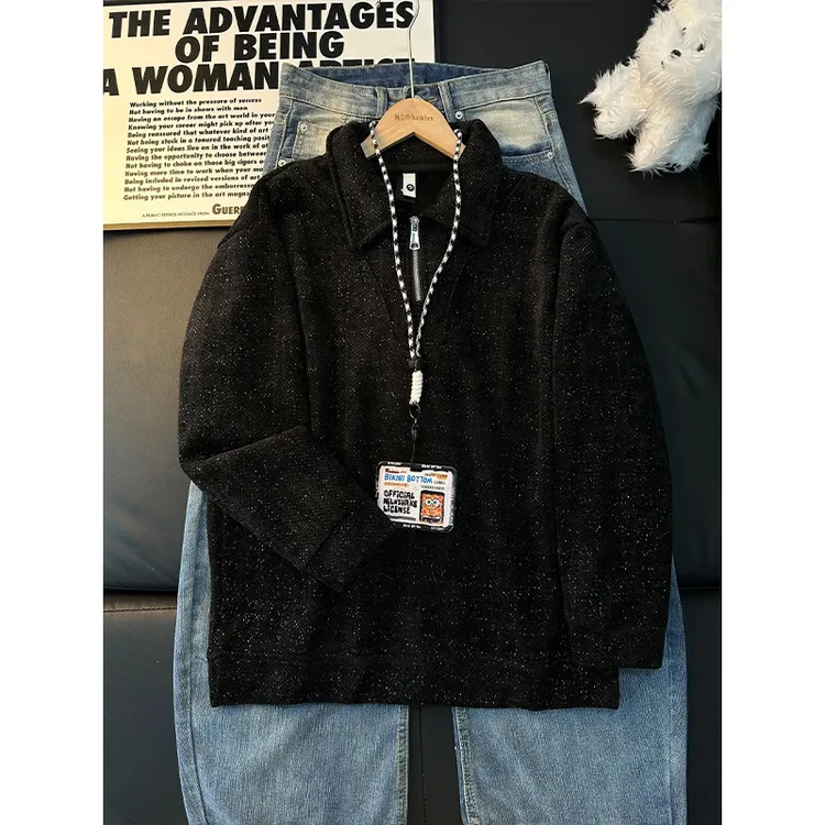 满天星半拉链卫衣男款秋冬季加绒小香风polo领针织高级感情侣外套