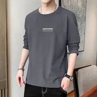 100%纯棉长袖t恤男士春秋薄款时尚潮流外穿秋衣男内搭圆领打底衫