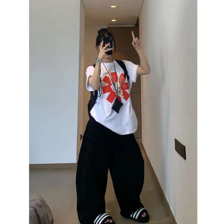 夏季新款女装重磅纯棉T恤短袖女宽松休闲百搭印花圆领上衣学院风