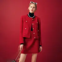 【法曼萱】国庆中秋婚礼战袍重工红色小香风套装女2025秋千金风外套