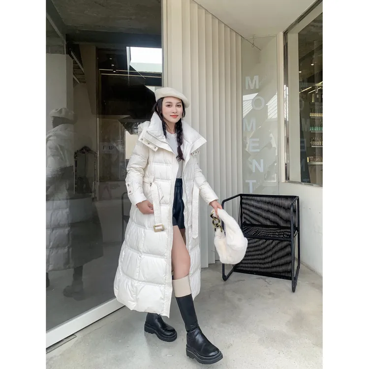 冬季中长款收腰显瘦女士时尚连帽长款90白鸭绒羽绒服1018