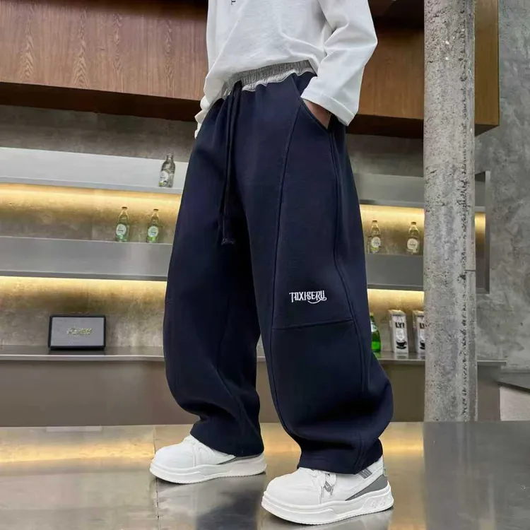 伽伽猫男童加绒厚裤子秋冬款儿童运动裤秋装2025新款中大童弯刀裤