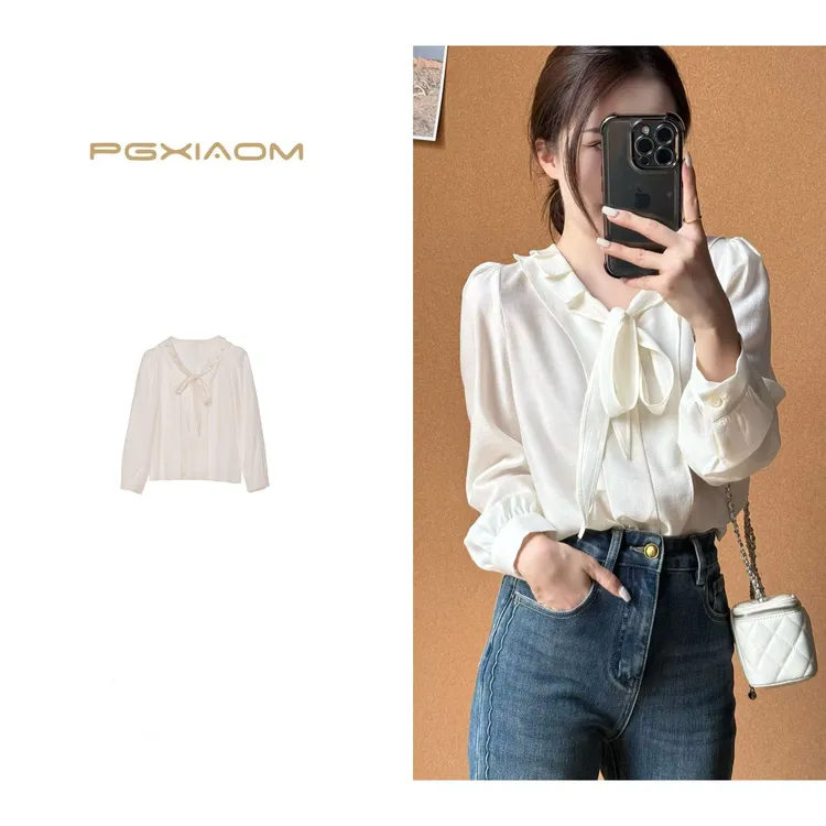 PGXIAOM】润秀定制杏色V领荷叶花边小上衣SY10256