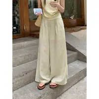 【双11捡漏】乌77百搭休闲条纹阔腿裤女慵懒宽松高腰显瘦直筒长裤子