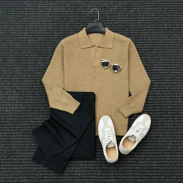 美式休闲海鸥领长袖针织衫男士毛衣秋冬商务套头保暖V领羊毛衫男