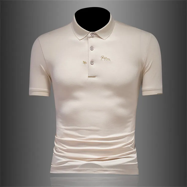 希敦纽勒简约纯色商务弹力无痕翻领polo衫男潮流时尚刺绣短袖T恤