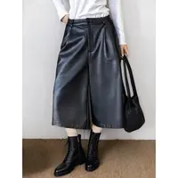 高奢黑色西装pu皮裤女2025秋冬高腰显瘦直筒宽松休闲七分阔腿靴裤