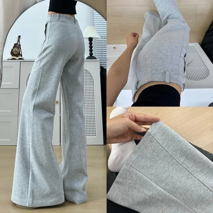 美式浅灰色低腰运动裤女秋季2025新款喇叭裤休闲窄版阔腿微喇卫裤
