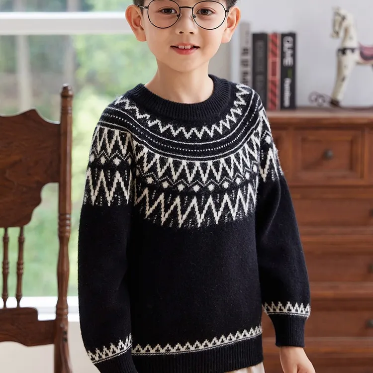 2025儿童加厚羊毛衫男女童针织圆领提花毛衣YRT-60