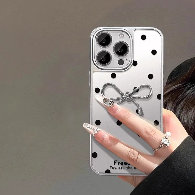 波点蝴蝶结适用苹果16promax手机壳新款iphone15pro简约小香风14p