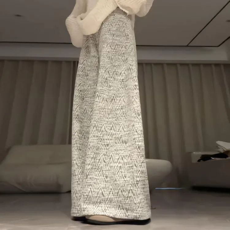 韩系小香风灰色高腰阔腿休闲裤女秋季宽松bf慵懒微喇叭直筒长裤子