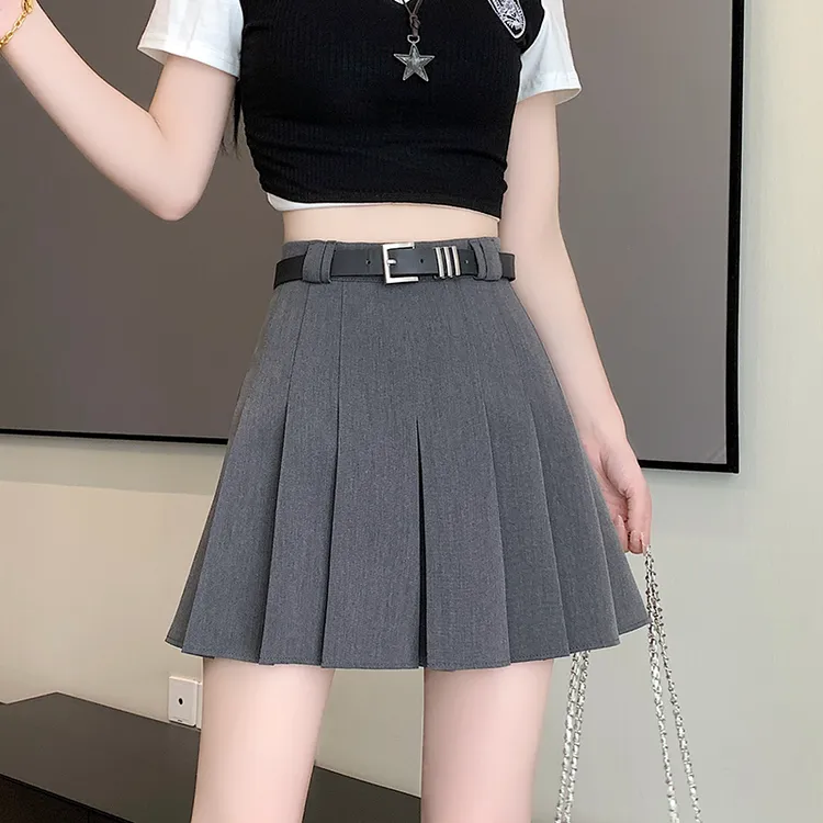 灰色西装百褶裙女短裙2024新款韩版小个子高腰显瘦包臀a字半身裙