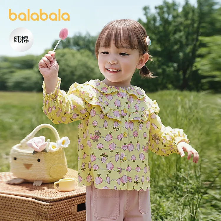 巴拉巴拉童装宝宝长袖衬衫纯棉印花上衣女童秋装2025新款甜美时尚