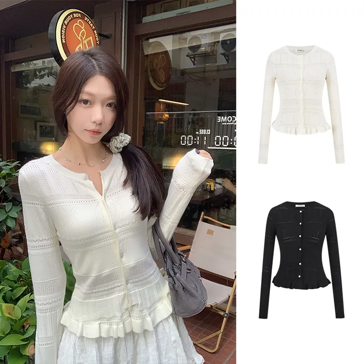 Moses Queen/魔西女王镂空针织开衫修身收腰上衣吊带防晒两件套