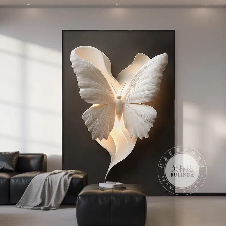 高级感蝴蝶装饰画客厅沙发背景墙挂画现代轻奢正对入户门玄关壁画