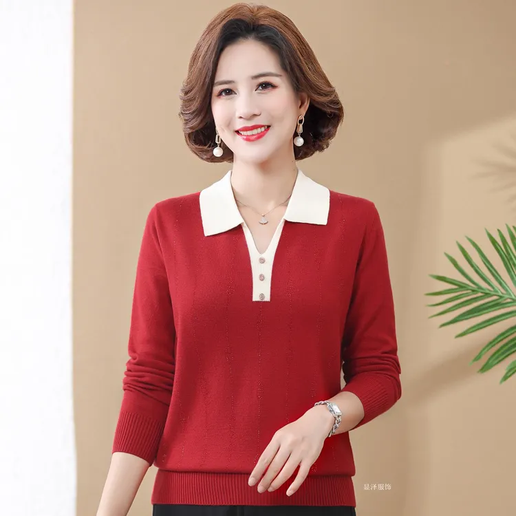 恒源祥集团彩羊妈妈装春秋季时尚百搭小衫中年女士洋气针织衫上衣