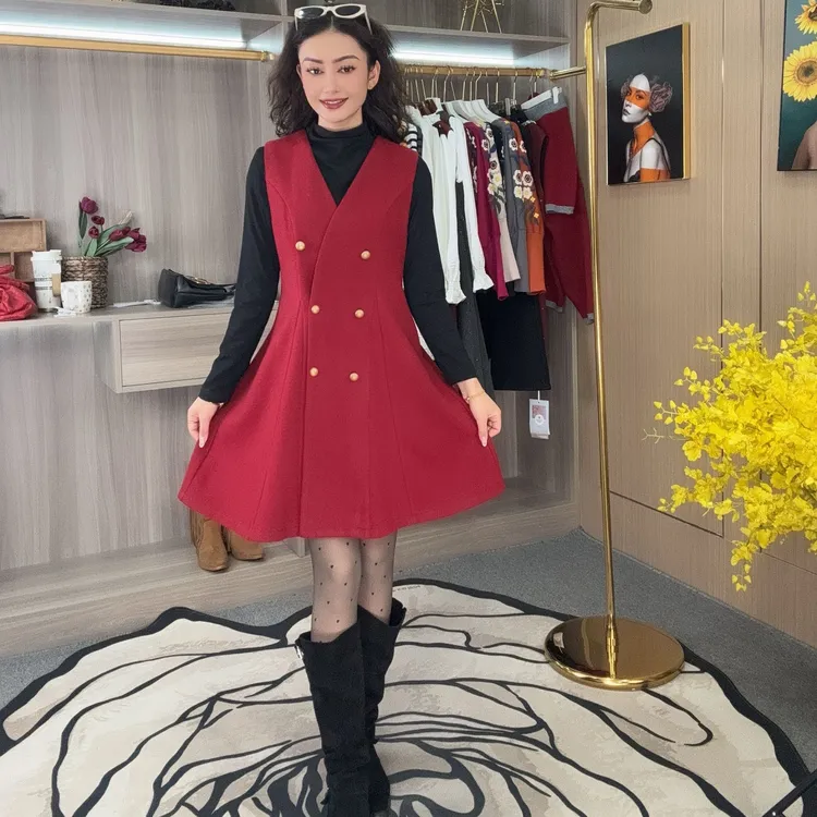 时尚显瘦气质收腰百搭减龄25X96款两件小香风马甲连衣裙套装