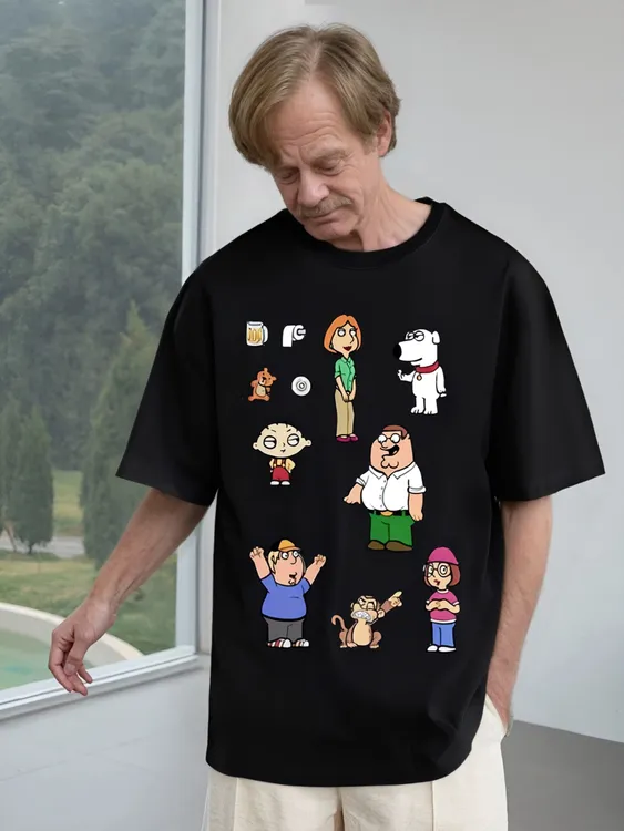 frank's house 原创恶搞之家美式复古印花做旧短袖纯棉圆领黑t恤