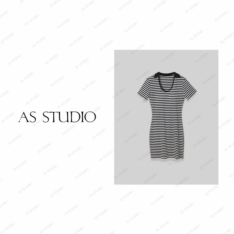 【AS横琴岛】25新免穿内衣u领撞色条纹修身显瘦包臀裙AS25CL4649