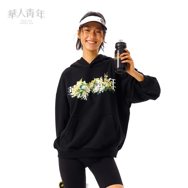 华人青年街头潮牌情侣装秋季新款银桂花连帽卫衣男休闲宽松上衣