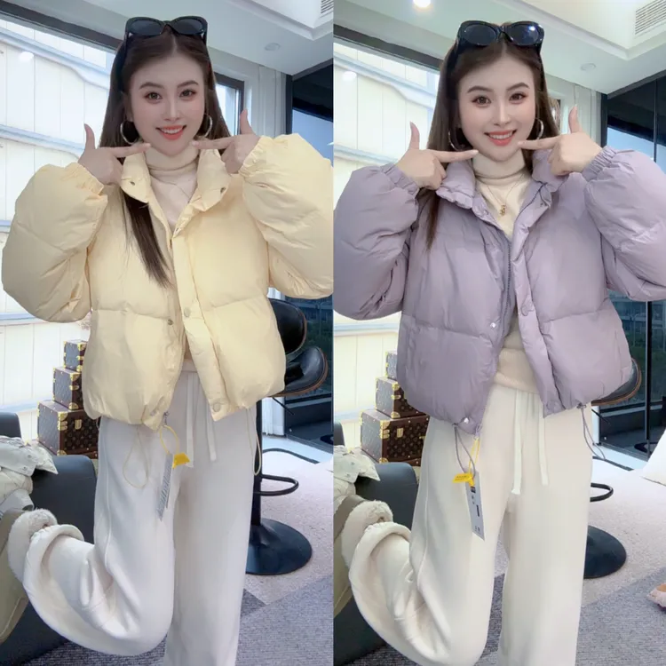 2025冬新韩版羽绒服女短款东大门宽松立领小个子白鸭绒加厚面包服