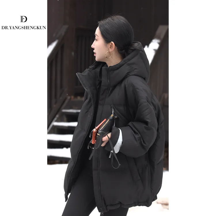 杨圣坤2025冬季新品桑蚕丝棉混纺连帽宽松百搭95鹅绒服EY25111031