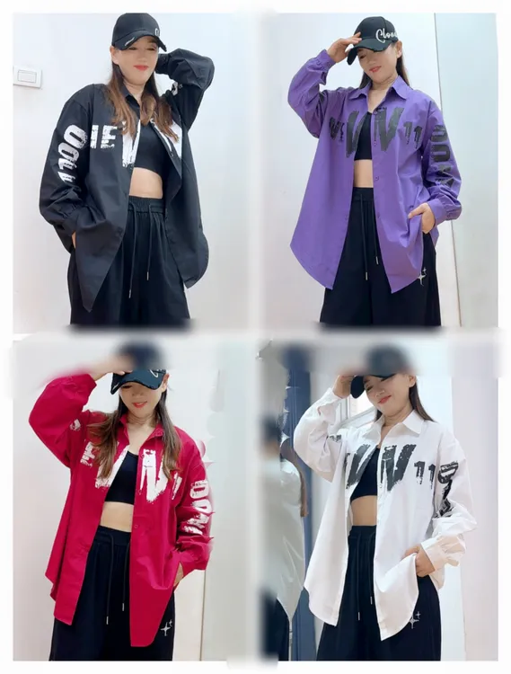 新款8805印花做旧字母超柔水洗棉宽松长袖衬衫男女同款