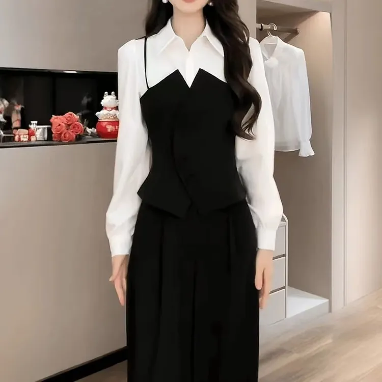 221#秋季装穿搭阔腿裤套装女时尚气质减龄高级感通勤衬衫两件套