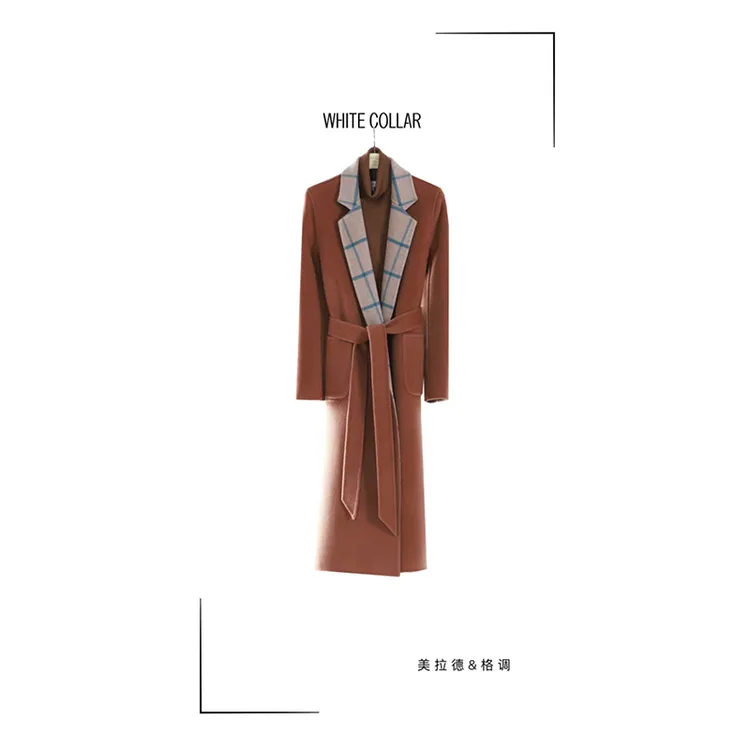 米兰格双面西服领系带长大衣