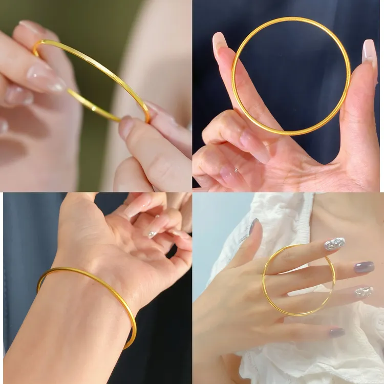 铜合金手镯 光面手镯女仿真金色镯子小众设计简约古法素圈细手环