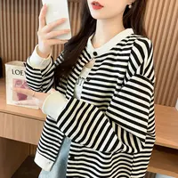 秋季新款2025开衫条纹长袖设计卫衣女韩版宽松百搭春秋薄款女上衣