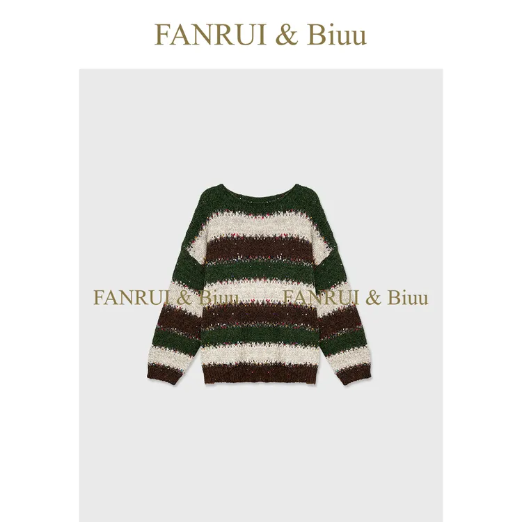 FANRUI/泛芮「贝贝biuu」羊毛混纱拼接小众百搭条纹针织衫女B18542