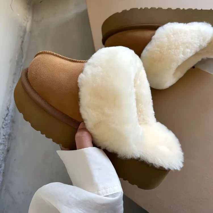 羊皮毛一体厚底毛毛拖鞋冬季增高包头保暖外穿雪地靴真皮防滑星拖