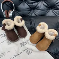 冬季新款加绒雪地靴圆头厚底小短筒毛靴男女童鞋250567