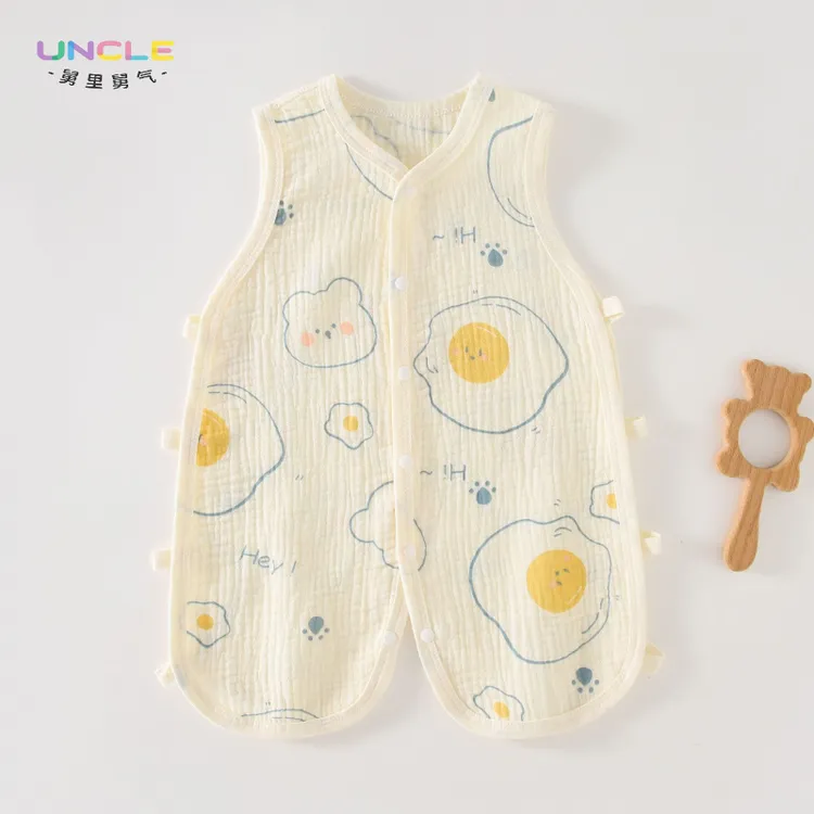 夏季纯棉琵琶衣婴儿连体衣双层透气纱布新生儿幼儿宝宝薄款背心