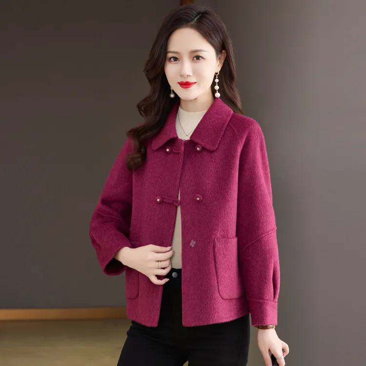 新款短款双面呢羊绒大衣女时尚气质小个子显瘦妈妈装秋冬羊毛外套