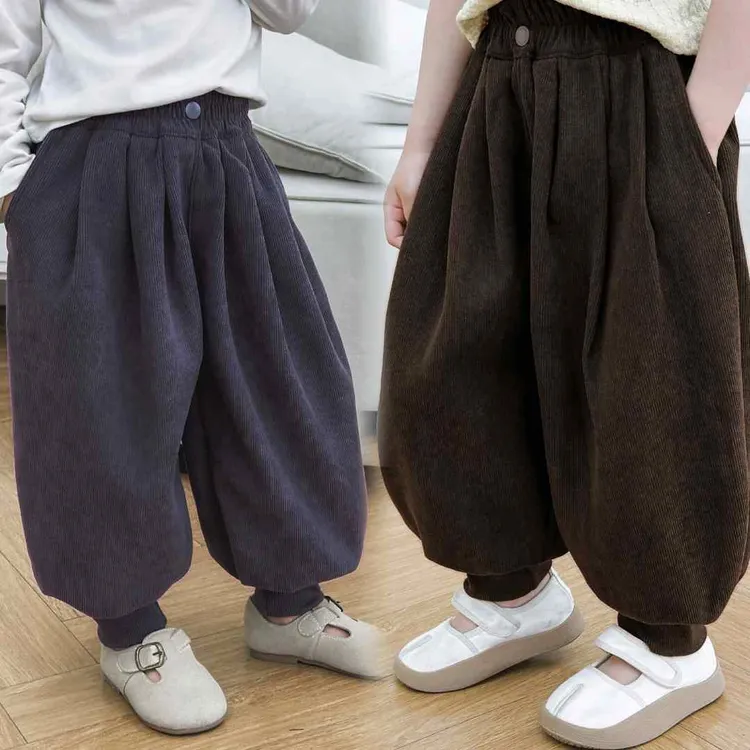 儿童木棉绒裤子春秋新款男女童灯笼裤子春秋款韩版宽松百搭休闲裤