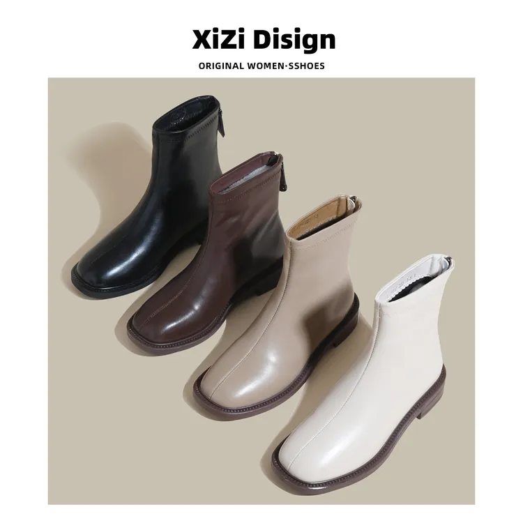 xizi/昔子9117新款舒适后拉链马丁靴平底短靴瘦瘦靴秋冬低跟软底