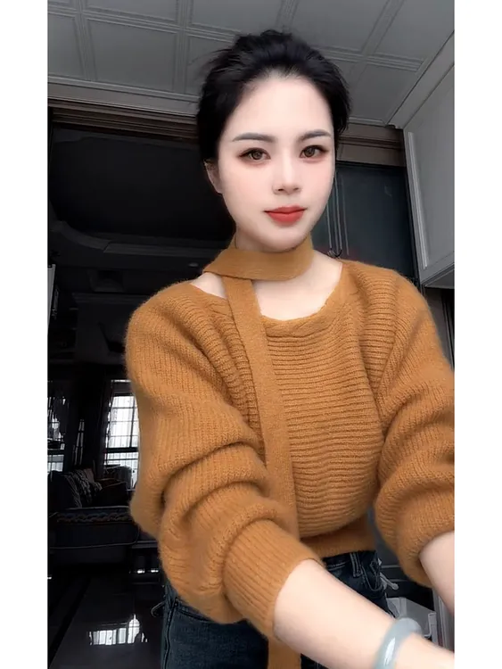 今年流行漂亮慵懒风高级感针织衫小个子超好看橘色圆领毛衣女秋冬