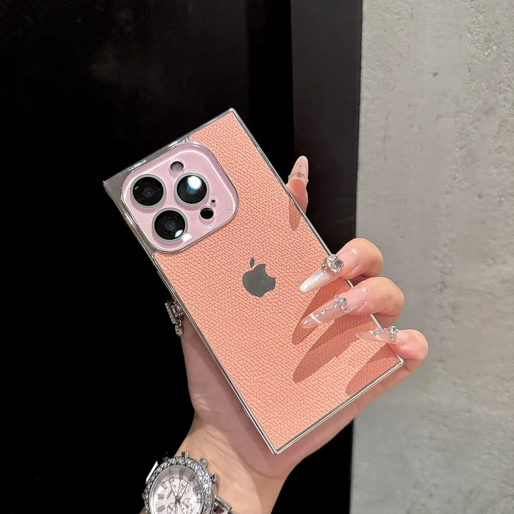 高级感方形荔枝纹适用苹果16promax手机壳iPhone15新款14创意13软