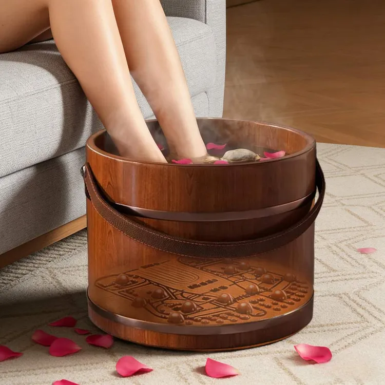 手提泡脚专用桶冬天家用实木带按摩养生足浴桶女生宿舍舒适足浴盆