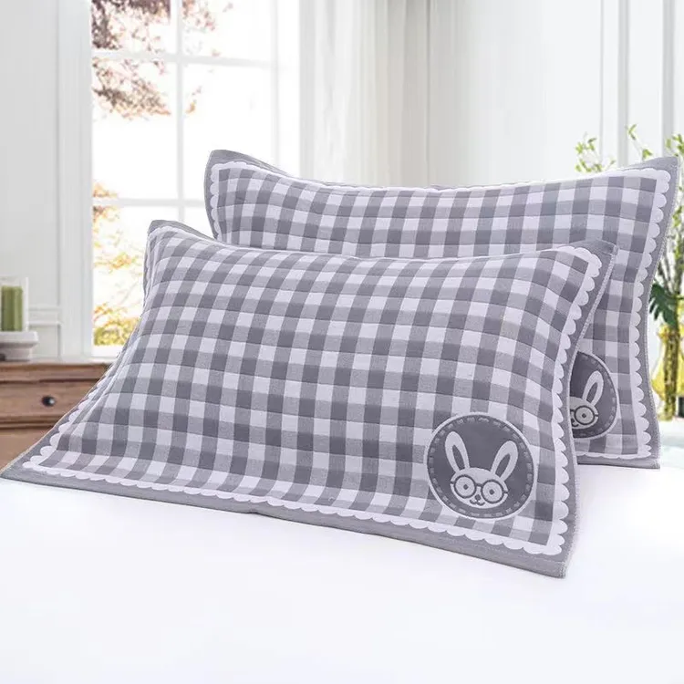 多层纱布枕巾酒店家用加厚大气成人枕巾一对装加大大号枕头巾