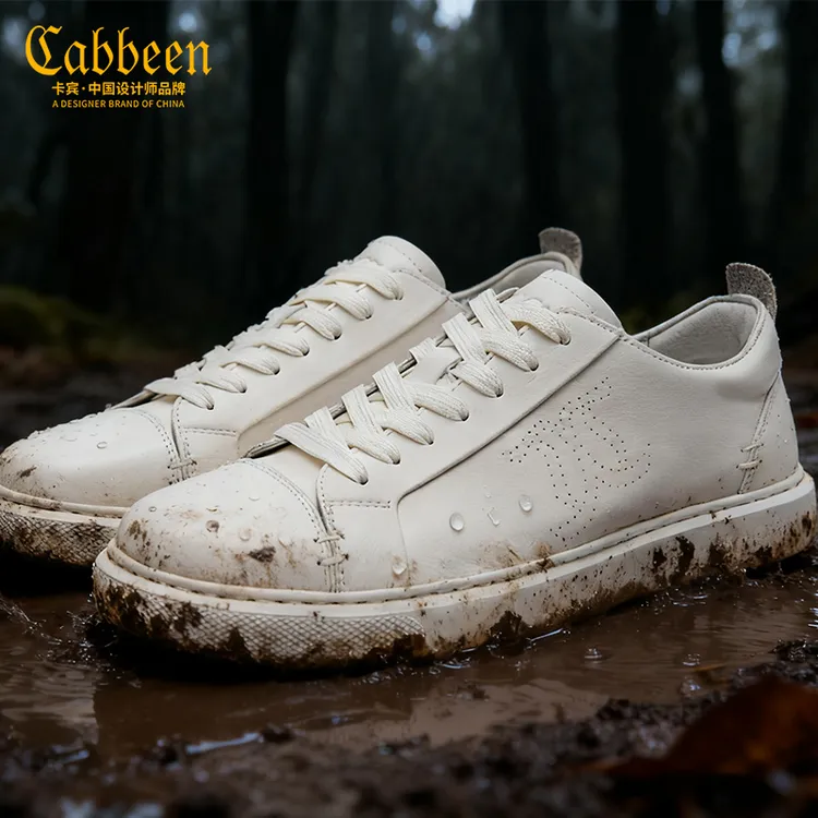 卡宾徽标设计师款秋冬新款简约老钱风牛皮小白鞋真皮休闲运动板鞋