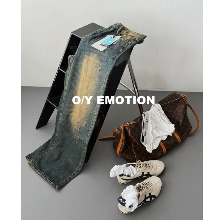 实拍宽松直筒阔腿牛仔裤美式水洗做旧复古vintage长裤子男女同款