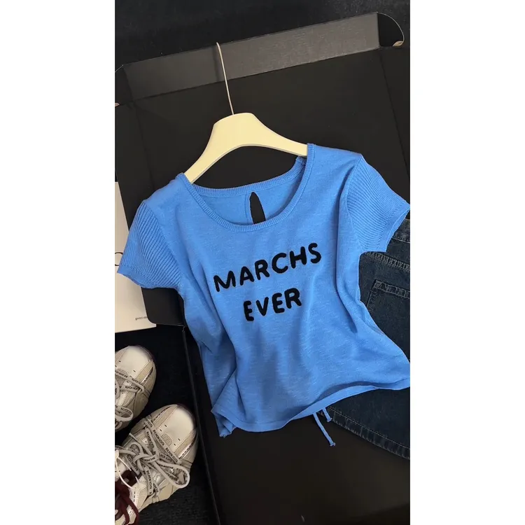 露背抽绳韩版独特超好看短袖夏日正肩t恤甜辣短款chic小众上衣