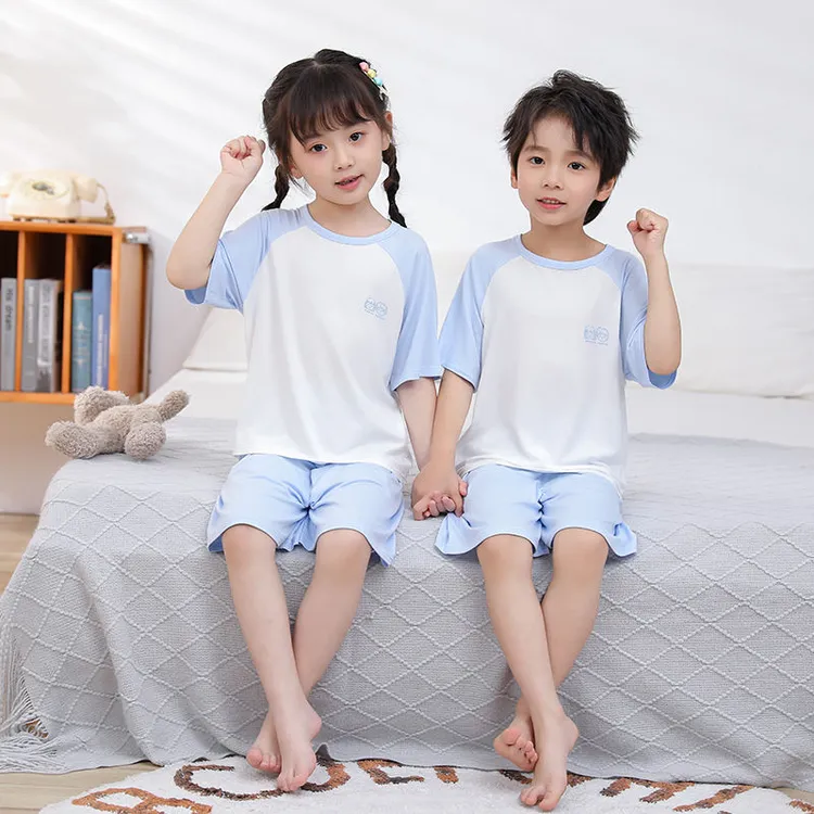 儿童夏季短袖套装莫代尔睡衣家居服男女童短袖短裤薄款宝宝空调服