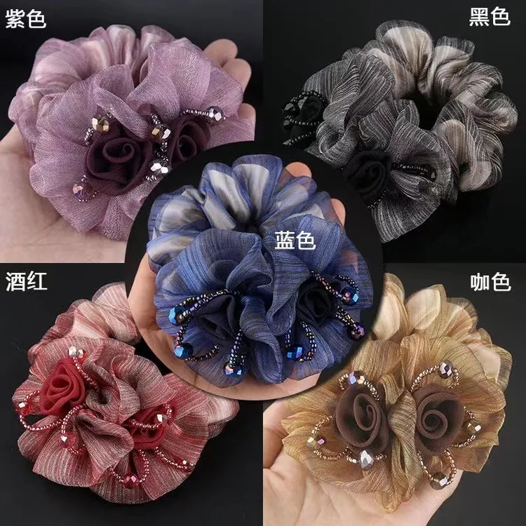 韩系花朵头绳气质大肠发圈夏网纱头花扎发绳皮筋高级感盘发头饰女