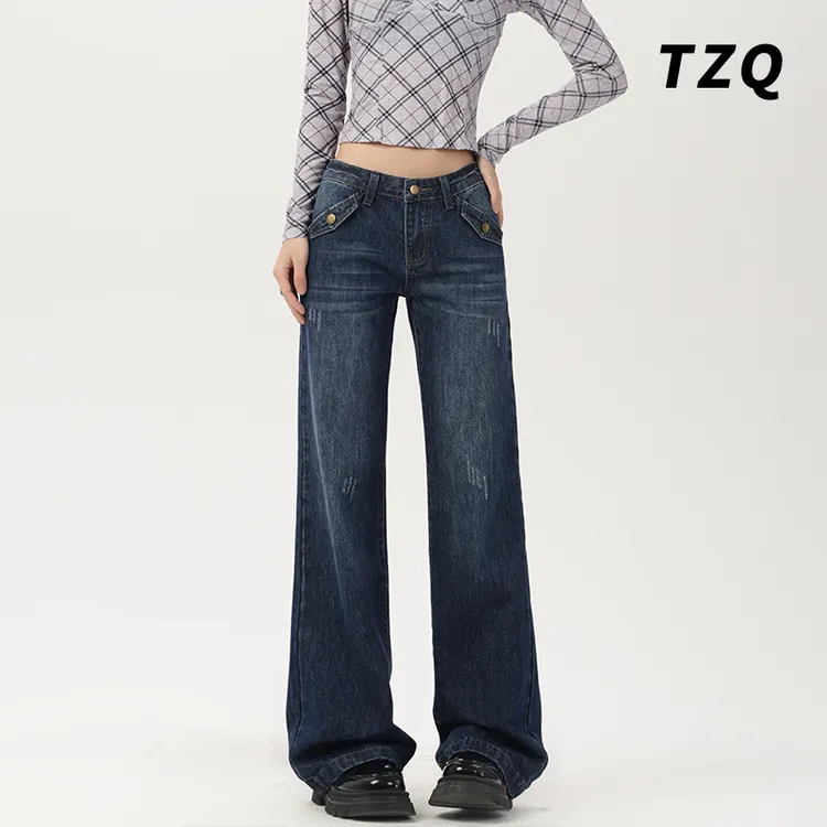 2025春季新款水洗美式百搭显瘦牛仔裤女高腰爆款直筒裤TZQ2530534